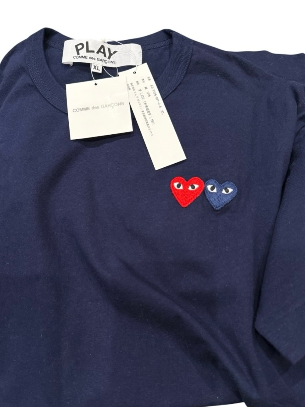 Commes des Garcons PLAY embroidered double heart tee navy XL / L NEW